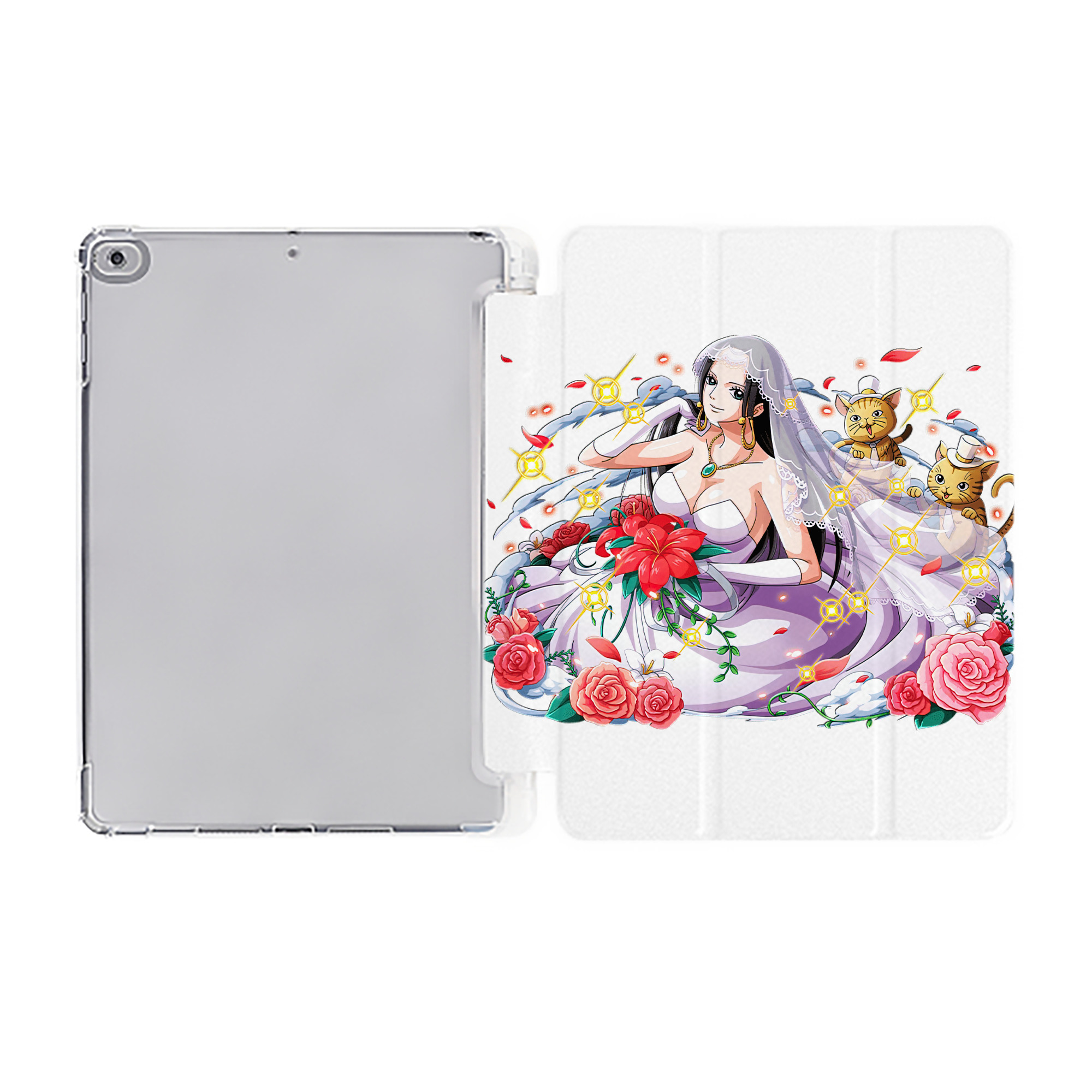（画像用） ワンピース ボア・ハンコック ONE PIECE Boa·Hancock IPad ケース ペン収納付き 三つ折りスタンド PUレザー×シリコン 対応機種9.5/10.5/10.9インチ